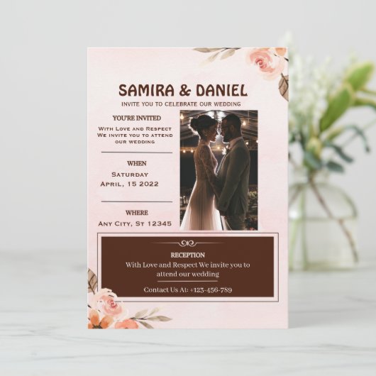  Zachte bruine en crèmekleurige rustieke bloemenfo Kaart (Staand voorkant)