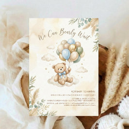 Zachte bruine en salieballon Teddybeer Baby Shower Kaart