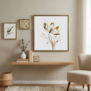 Zachte bruine en zwarte minimalistische bloem poster