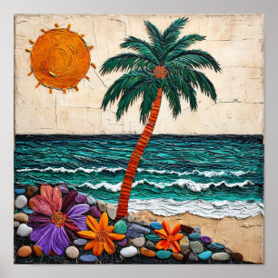 Zachte cartoon tropisch zeegezicht Strand Scene Poster