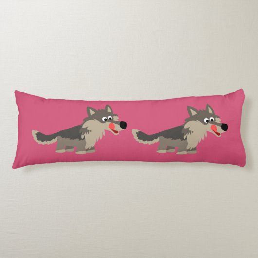 Zachte Cartoon Uitgehongerde Wolf Body Kussen (Voorkant)