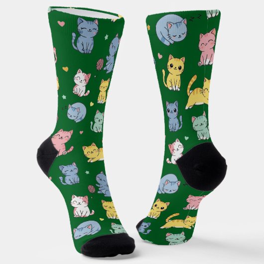 Zachte Cartoonkatpatroon Crew Soks Sokken (Gebogen)