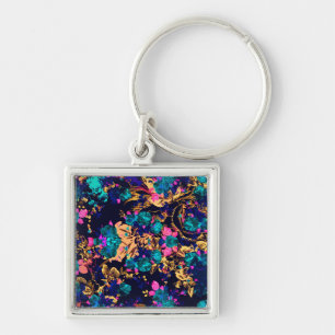 Zachte chic abstracte bloemen achtergrond sleutelhanger