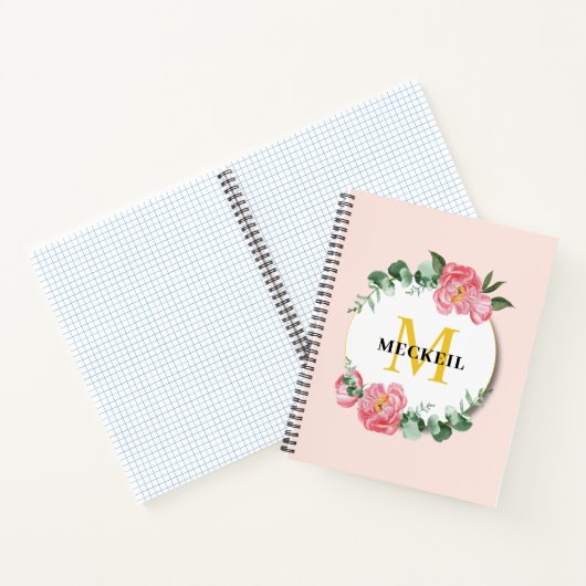 Zachte Chic Blush Roze Pioenblad Botanische Bloem Notitieboek (Binnen)