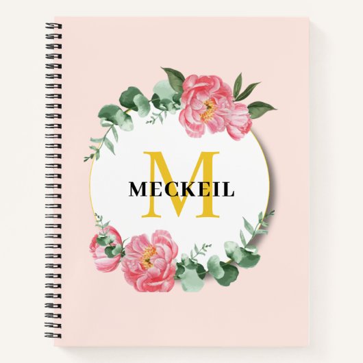 Zachte Chic Blush Roze Pioenblad Botanische Bloem Notitieboek (Voorkant)