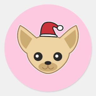 Zachte Chihuahua Kerstman Hoed Ronde Sticker