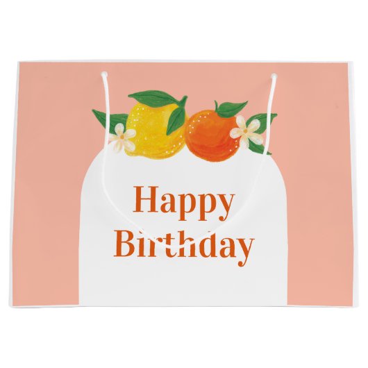 Zachte citrus verjaardagscadeautas groot cadeauzakje (Voorkant)
