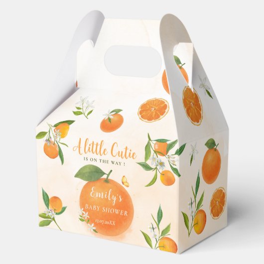 Zachte citrusbloesem Schattigee Oranje Baby shower Bedankdoosjes (Voorkant)