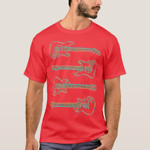 zachte CMYK-gitaar schetst donker T-shirt