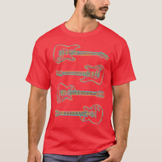 zachte CMYK-gitaar schetst donker T-shirt