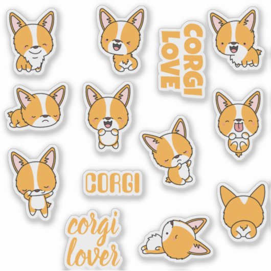 Zachte corgi honden sticker pack (Voorkant)