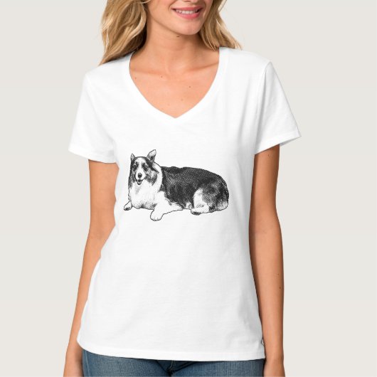 Zachte corgi silhouet in zachte stippeling t-shirt (Voorkant)