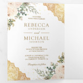 Zachte Cream Rozen Gouden Kant QR Code Bruiloft Drieluik Uitnodiging (Binnenzijde eerst)