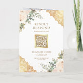 Zachte Crème Rozen Gouden Kant QR Code Trouwfeest (Achterkant)
