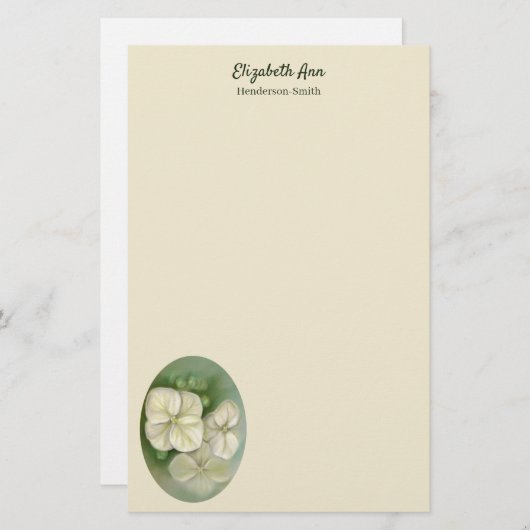 Zachte crème Witte pasta Hydrangea Floral Briefpapier (Voorkant / Achterkant)