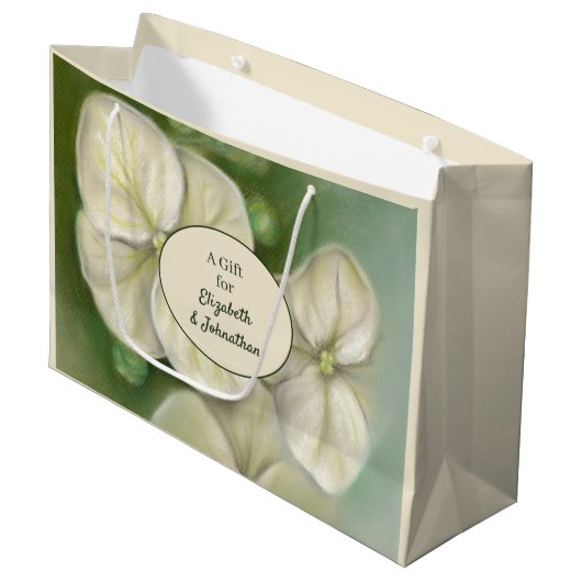 Zachte crème Witte pasta Hydrangea Floral Groot Cadeauzakje (Voorkant Gekanteld)