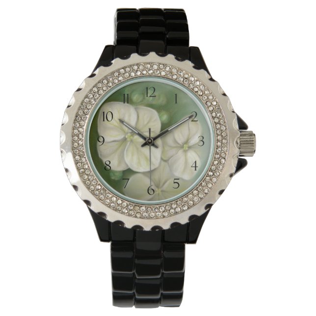 Zachte crème Witte pasta Hydrangea Floral Horloge (Voorkant)