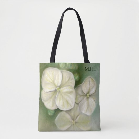 Zachte crème Witte pasta Hydrangea Floral Monogram Tote Bag (Voorkant)