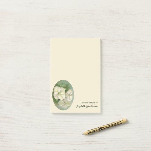 Zachte crème Witte pasta Hydrangea Floral Post-it® Notes (Op bureau)