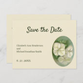 Zachte crème Witte pasta Hydrangea Floral Save Dat Aankondigingskaart (Voorkant / Achterkant)