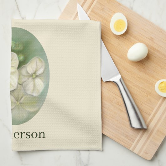 Zachte crème Witte pasta Hydrangea Floral Theedoek (Quarter Fold)