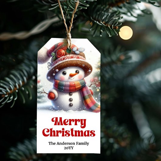 Zachte Cute Sneeuwman Kerstcadeautag Aangepaste Na Cadeaulabel