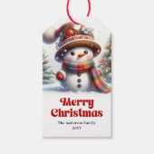 Zachte Cute Sneeuwman Kerstcadeautag Aangepaste Na Cadeaulabel (Voorkant)