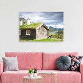 Zachte dak blokhut in Noorwegen canvas (Insitu (Woonkamer))