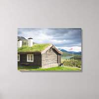 Zachte dak blokhut in Noorwegen canvas