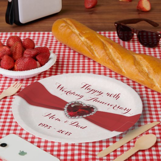 Zachte Damask 40th Wedding Jubileum Paper Bord (Picknick)