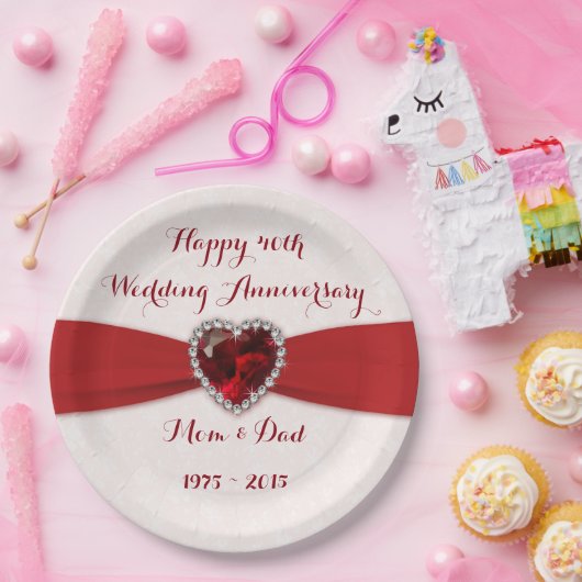 Zachte Damask 40th Wedding Jubileum Paper Bord (Feest)