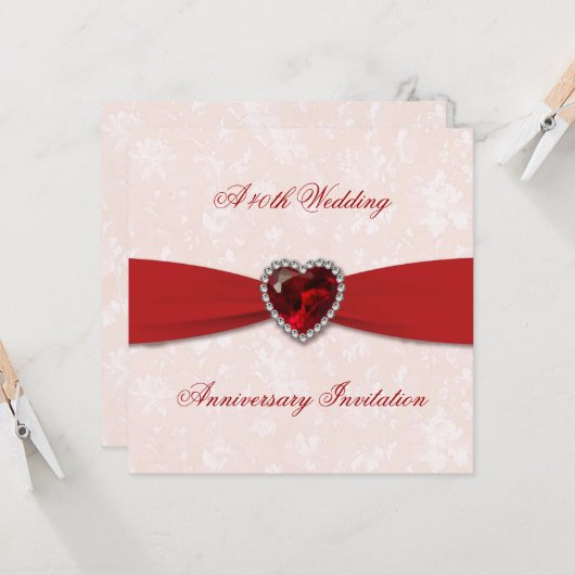 Zachte Damast 40ste Huwelijksjubileum Uitnodiging (Voorkant / Achterkant in situ)