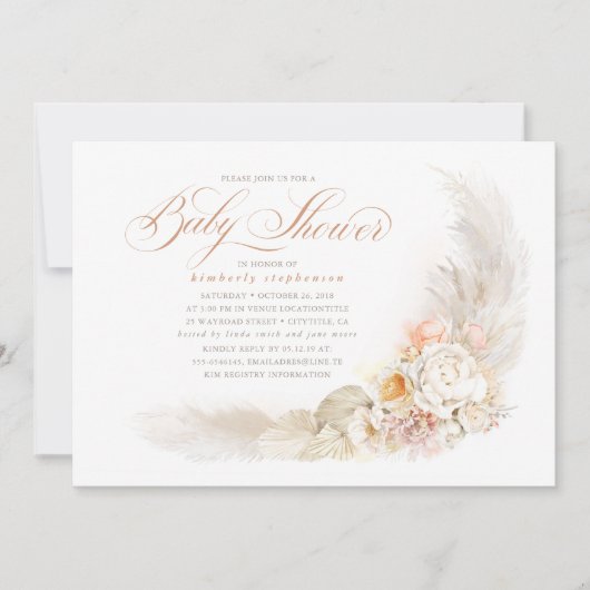 Zachte deegvloerbloemen en Baby shower van Pampas Kaart (Voorkant)