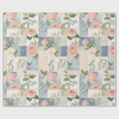 Zachte delicate bloemen roze en blauwe patchwork cadeaupapier (Vlak)