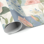 Zachte delicate bloemen roze en blauwe patchwork cadeaupapier (Rol Hoek)