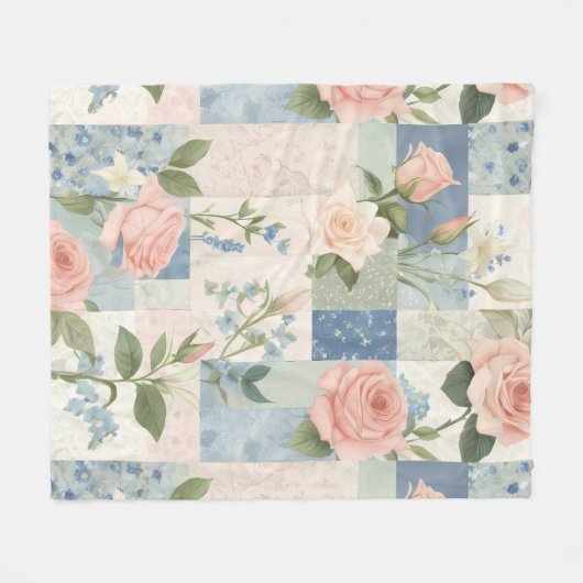 Zachte delicate bloemen roze en blauwe patchwork fleece deken (Voorkant (Horizontaal))