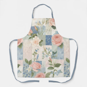Zachte delicate bloemen roze en blauwe patchwork schort
