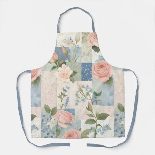 Zachte delicate bloemen roze en blauwe patchwork schort (Voorkant)