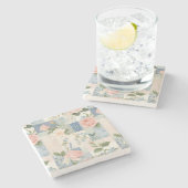 Zachte delicate bloemen roze en blauwe patchwork stenen onderzetter (Zijkant)