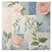 Zachte delicate bloemen roze en blauwe patchwork tegeltje (Voorkant)