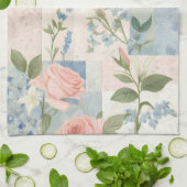 Zachte delicate bloemen roze en blauwe patchwork theedoek (Gevouwen)