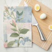 Zachte delicate bloemen roze en blauwe patchwork theedoek (Quarter Fold)