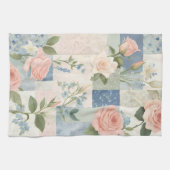 Zachte delicate bloemen roze en blauwe patchwork theedoek (Horizontaal)