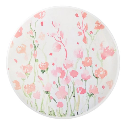 Zachte delicate roze en groene Waterverf Keramische Knop (Voorkant)