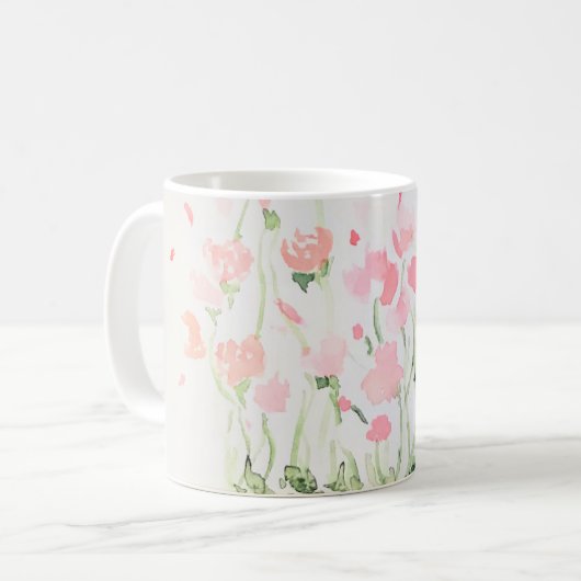Zachte delicate roze en groene Waterverf Koffiemok (Voorkant links)