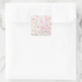 Zachte delicate roze en groene Waterverf Vierkante Sticker (Tas)