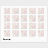 Zachte delicate roze en groene Waterverf Vierkante Sticker (Vel)