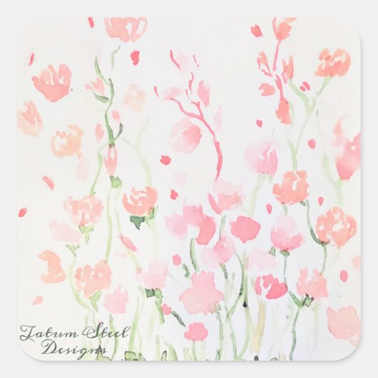 Zachte delicate roze en groene Waterverf Vierkante Sticker (Voorkant)