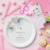 Zachte Delicate Stoffig Blauw Goud Wildbloemen Bru Papieren Bordje (Feest)