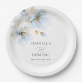 Zachte Delicate Stoffig Blauw Goud Wildbloemen Bru Papieren Bordje (Voorkant)